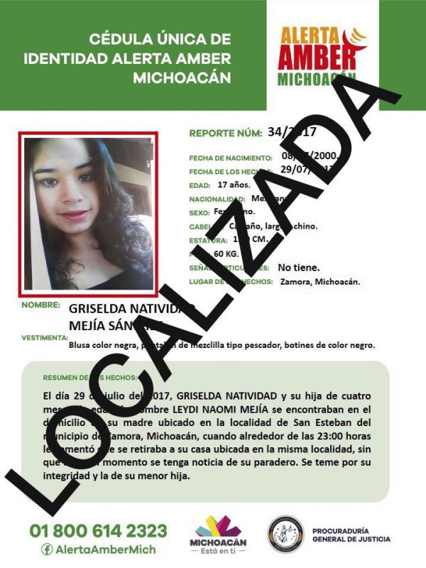 Localiza PGJE a adolescente e hija reportadas como desaparecidas en Zamora