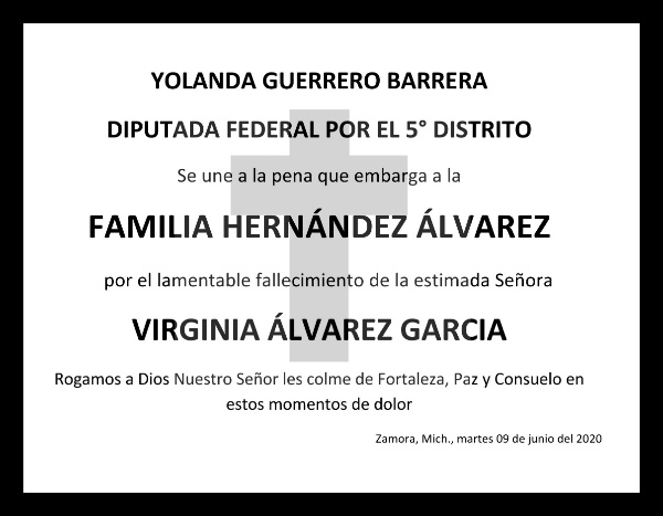 YOLANDA GUERRERO BARRERA  DIPUTADA FEDERAL POR EL 5° DISTRITO  Se une a la pena que embarga a la        FAMILIA HERNÁNDEZ ÁLVAREZ