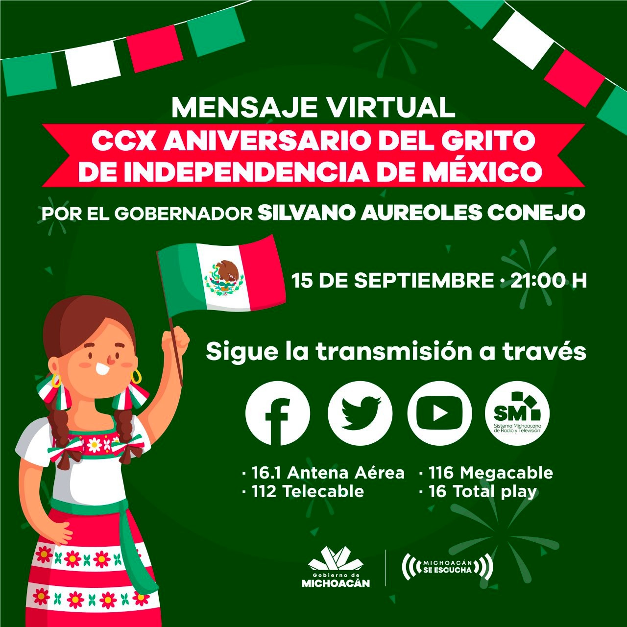 Encabezará Gobernador Grito virtual por la Independencia de México