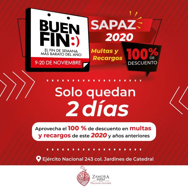 Invita SAPAZ a aprovechar descuentos por Buen Fin 2020