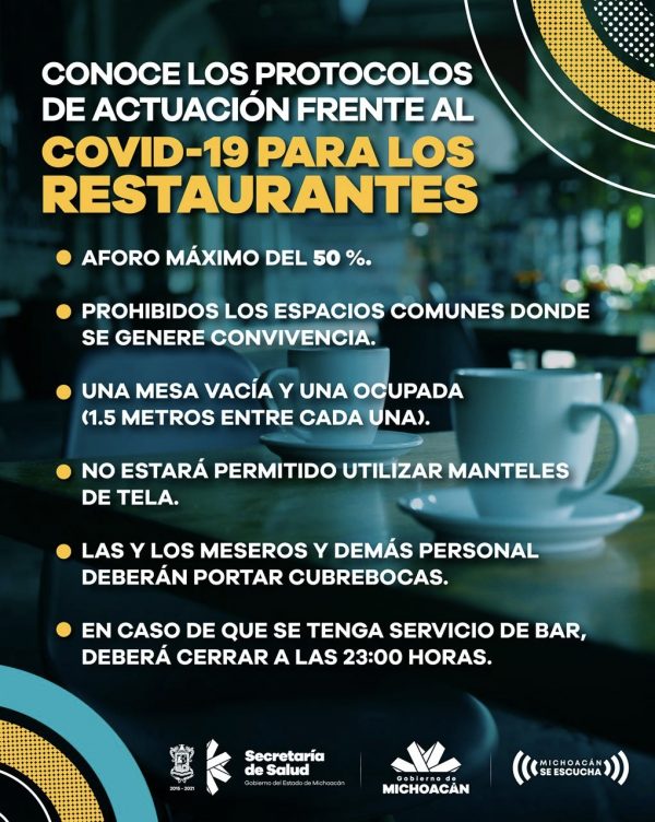 En Michoacán, restaurantes deberán operar con estrictas medidas de higiene