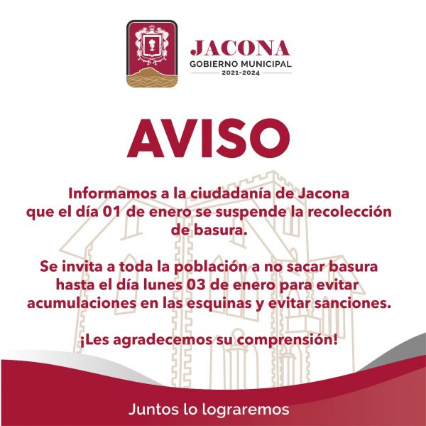 No habrá servicio de recolección de basura el sábado 01 de enero en Jacona