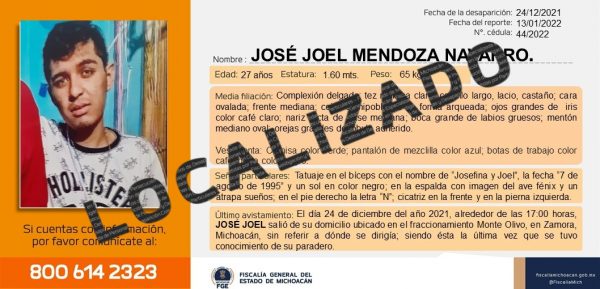 Localiza Fiscalía General a joven reportado desaparecido en Zamora