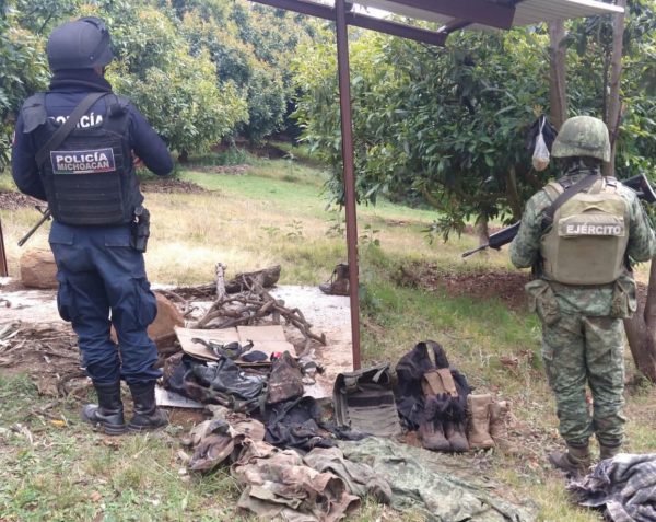 Tras labores interinstitucionales, SSP y Sedena destruyen un campamento ilícito en Tangamandapio