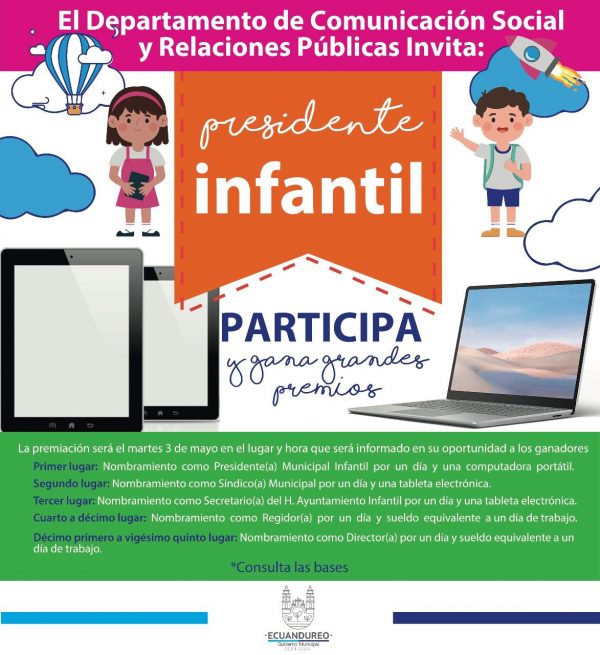 Gobierno de Ecuandureo lanza convocatoria para concurso “Presidente Municipal Infantil por un día”