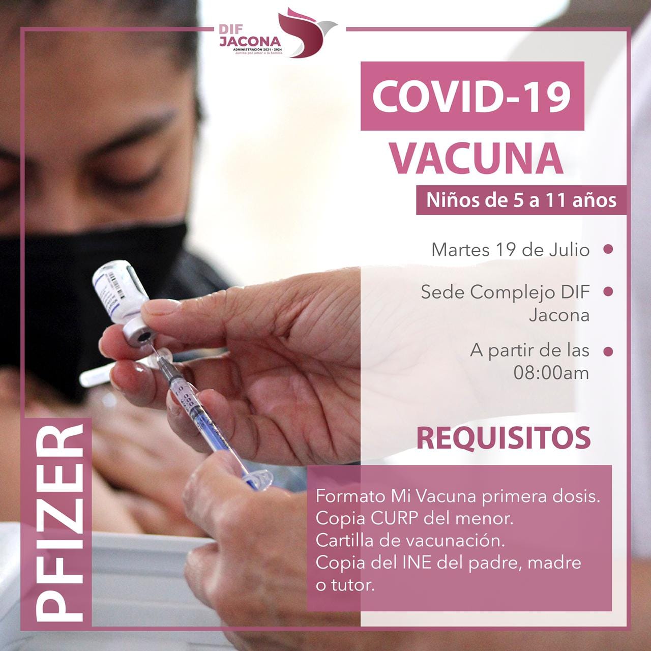 Martes 19 de Julio habrá vacunación para niños de 5-11 años en Jacona 