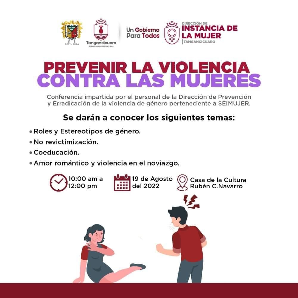 Impartirán la conferencia “prevenir la violencia contra las mujeres” en Tangancícuaro