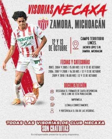 Linces de Zamora tendrá visorías de club Necaxa 12 y 13 de octubre
