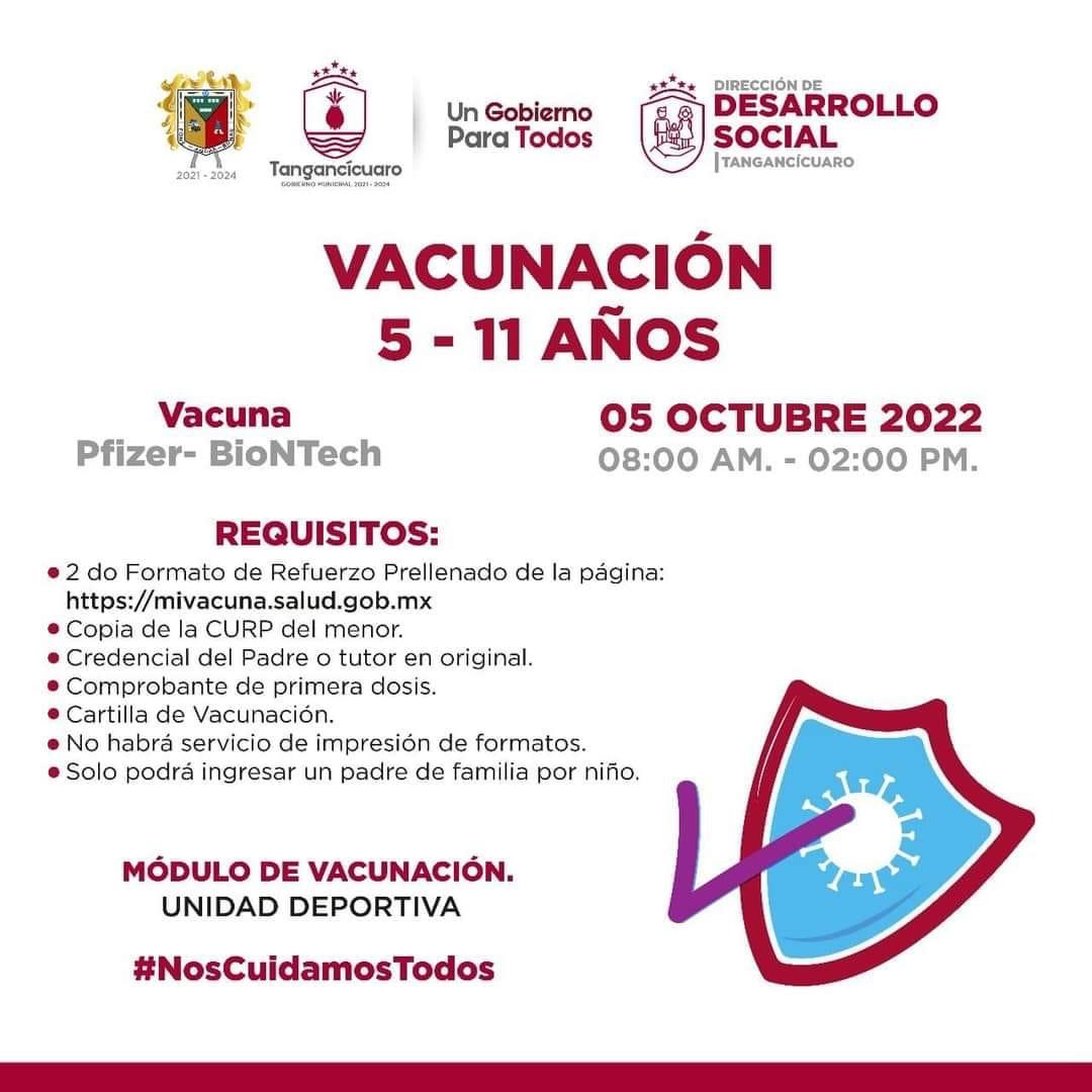 En Tangancícuaro continúa el proceso de vacunación, ahora para niños de 5 a 11 años