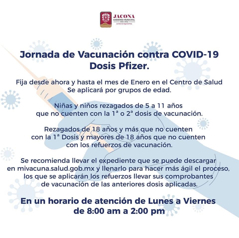 Realizarán nueva jornada de Vacunación contra COVID en Jacona