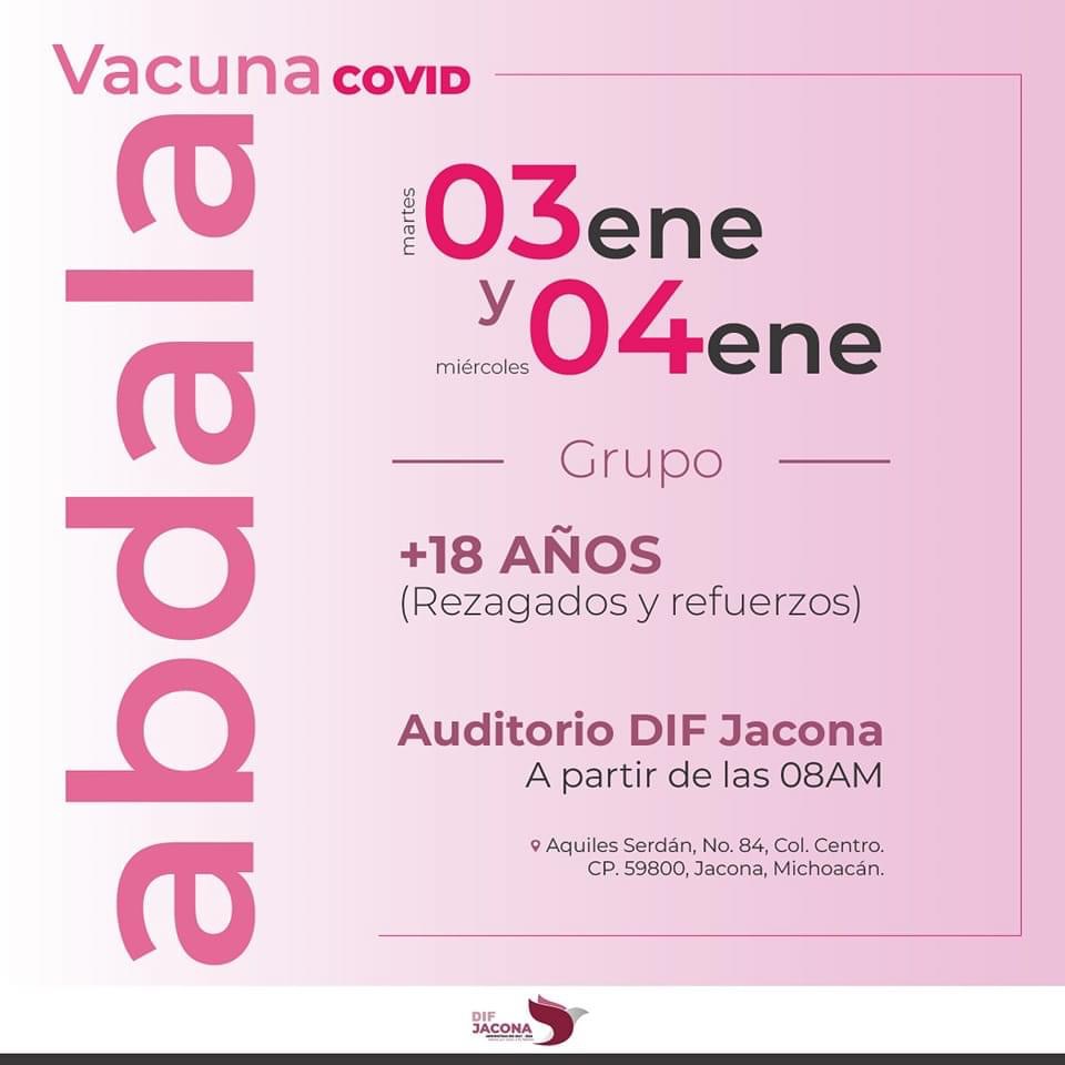 En Jacona habrá jornada de Vacunación Anticovid este 03 y 04 de enero