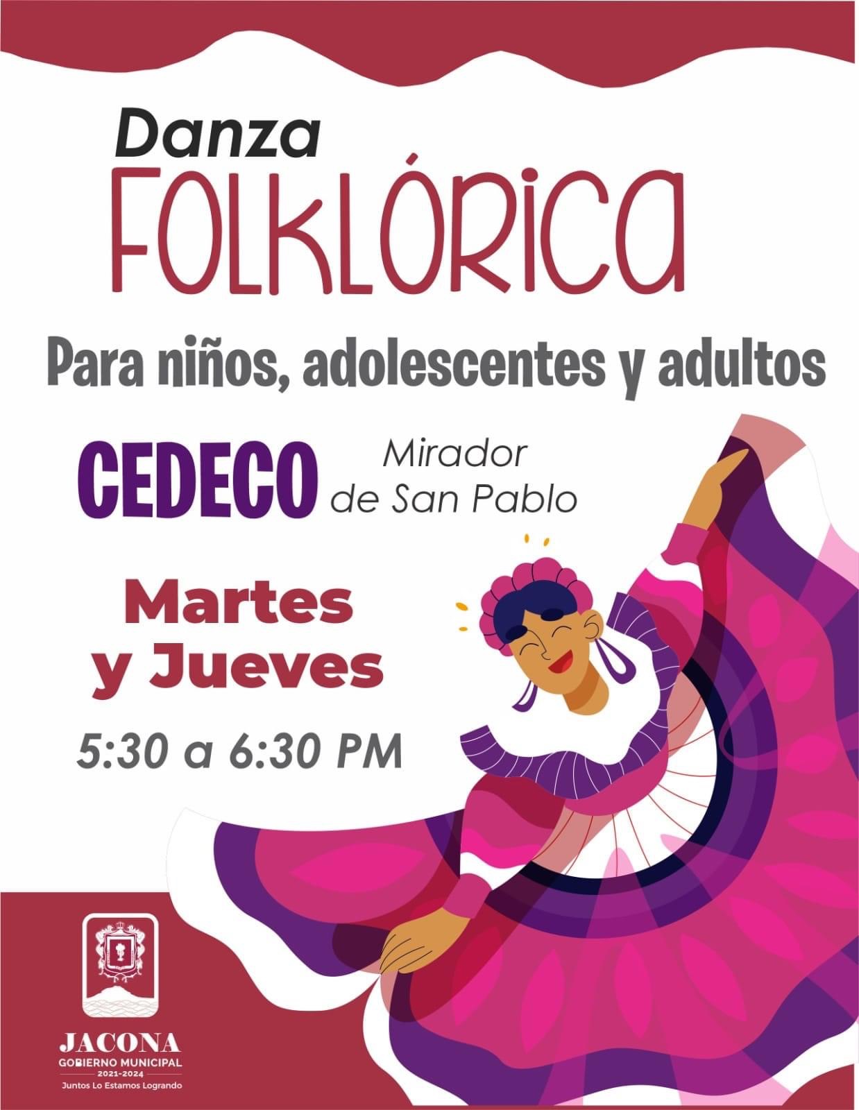 Gobierno de Jacona invita a formar parte del Taller de danza folclórica a realizar en el CEDECO