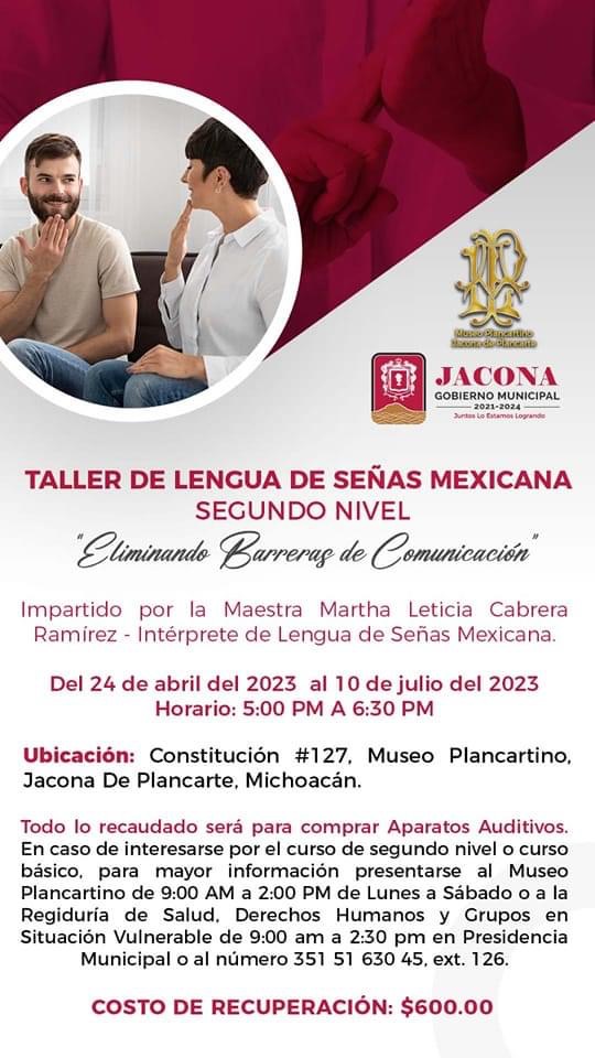 Gobierno de Jacona invita al Taller de Lengua de Señas Mexicana