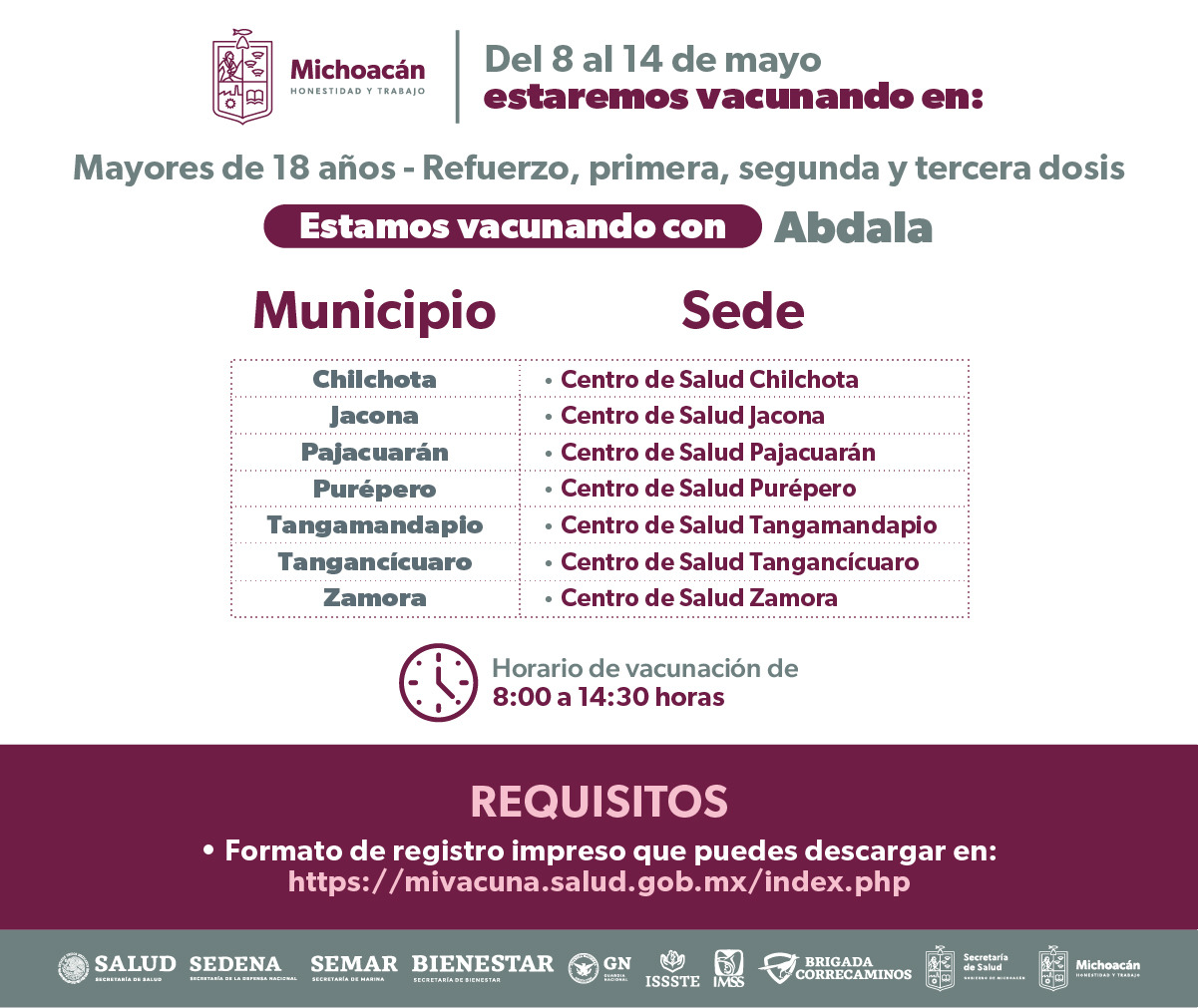 En mayo, vacunación contra COVID-19 en 86 municipios de Michoacán