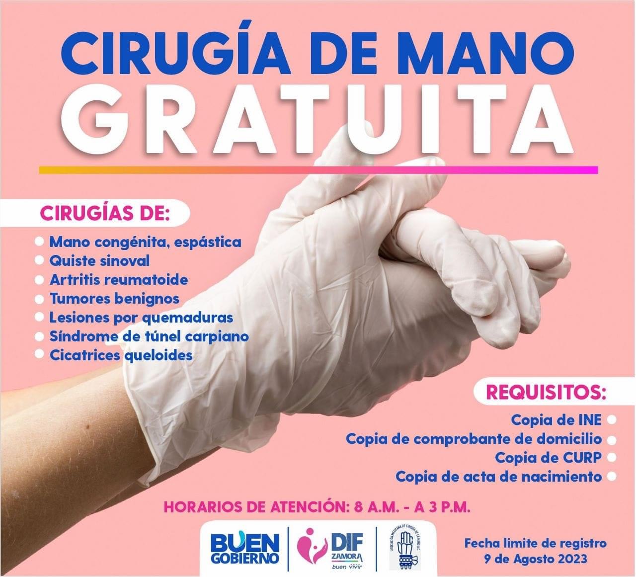 DIF Zamora invitan a la ciudadanía a campaña de salud de cirugía de mano