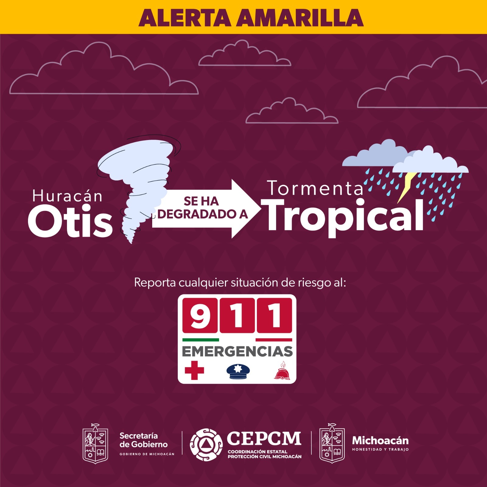Se degrada Otis a tormenta tropical: PC