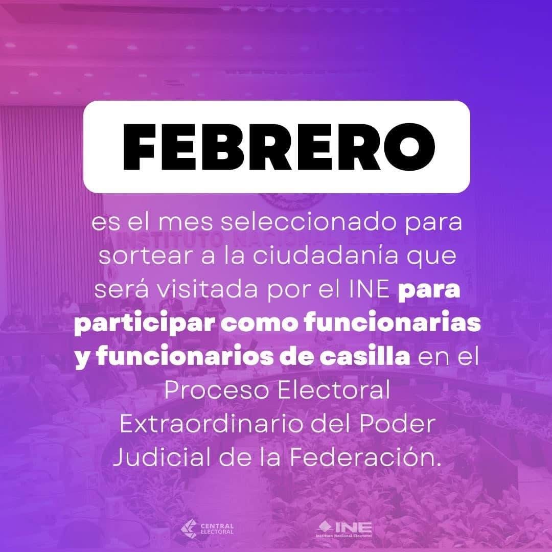 INE sorteará en febrero a participantes en casillas para elección del poder judicial