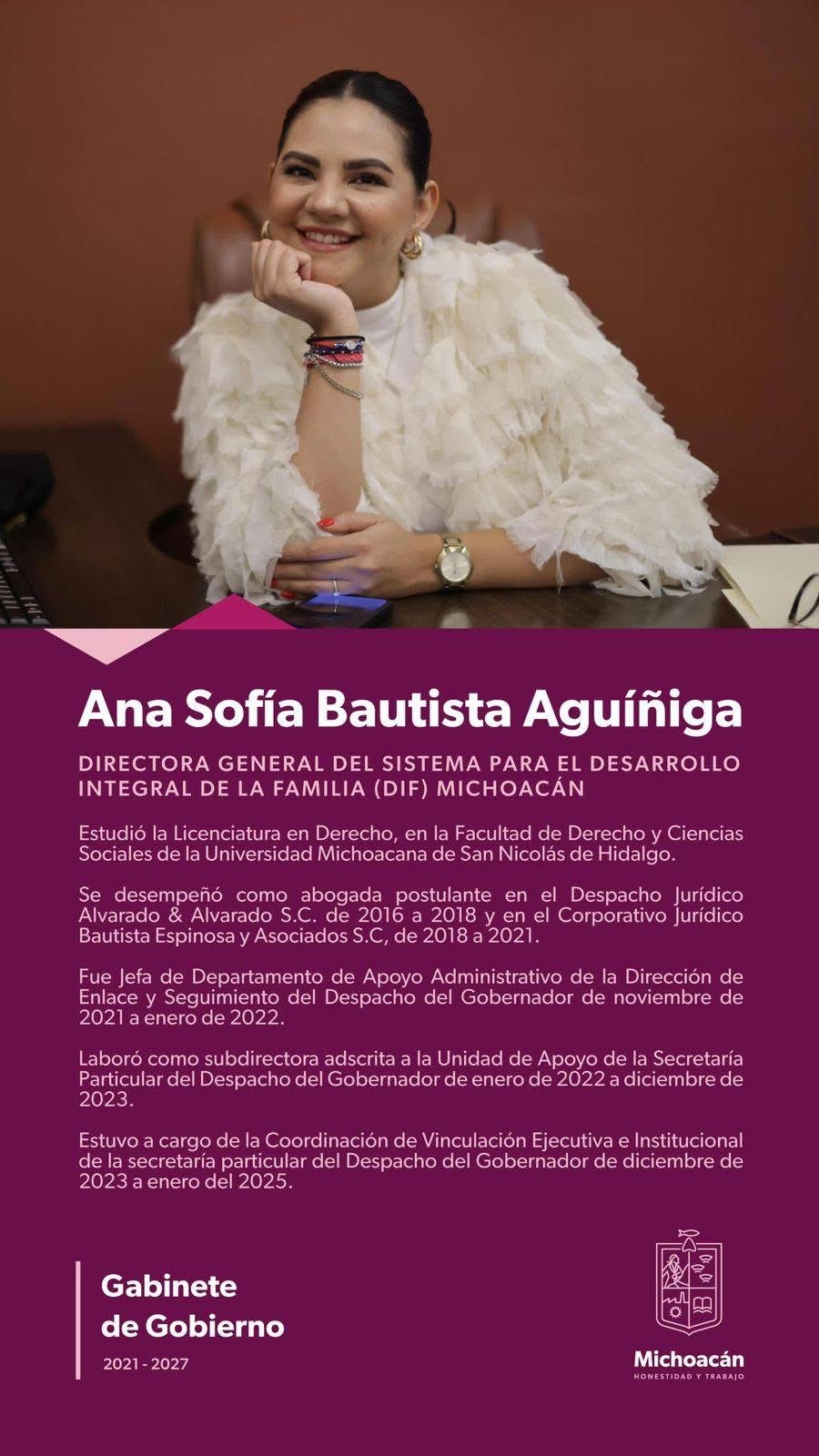 Nombra Bedolla a Sofía Bautista como nueva directora del DIF Michoacán