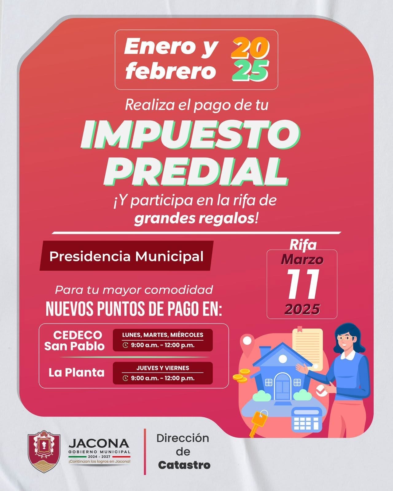 Gobierno de Jacona continúa invitándote a realizar tu pago de Impuesto Predial. 🧾