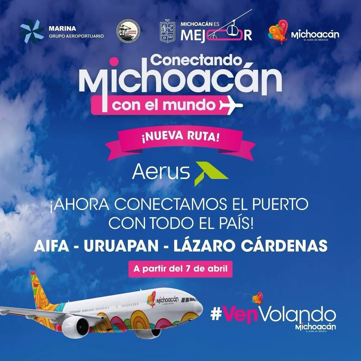 Gobierno de Michoacán y Aerus despegan conectividad aérea este 7 de abril