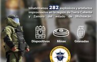 En 3 meses, decomisados casi 300 artefactos explosivos en Tierra Caliente y Zamora: SSP