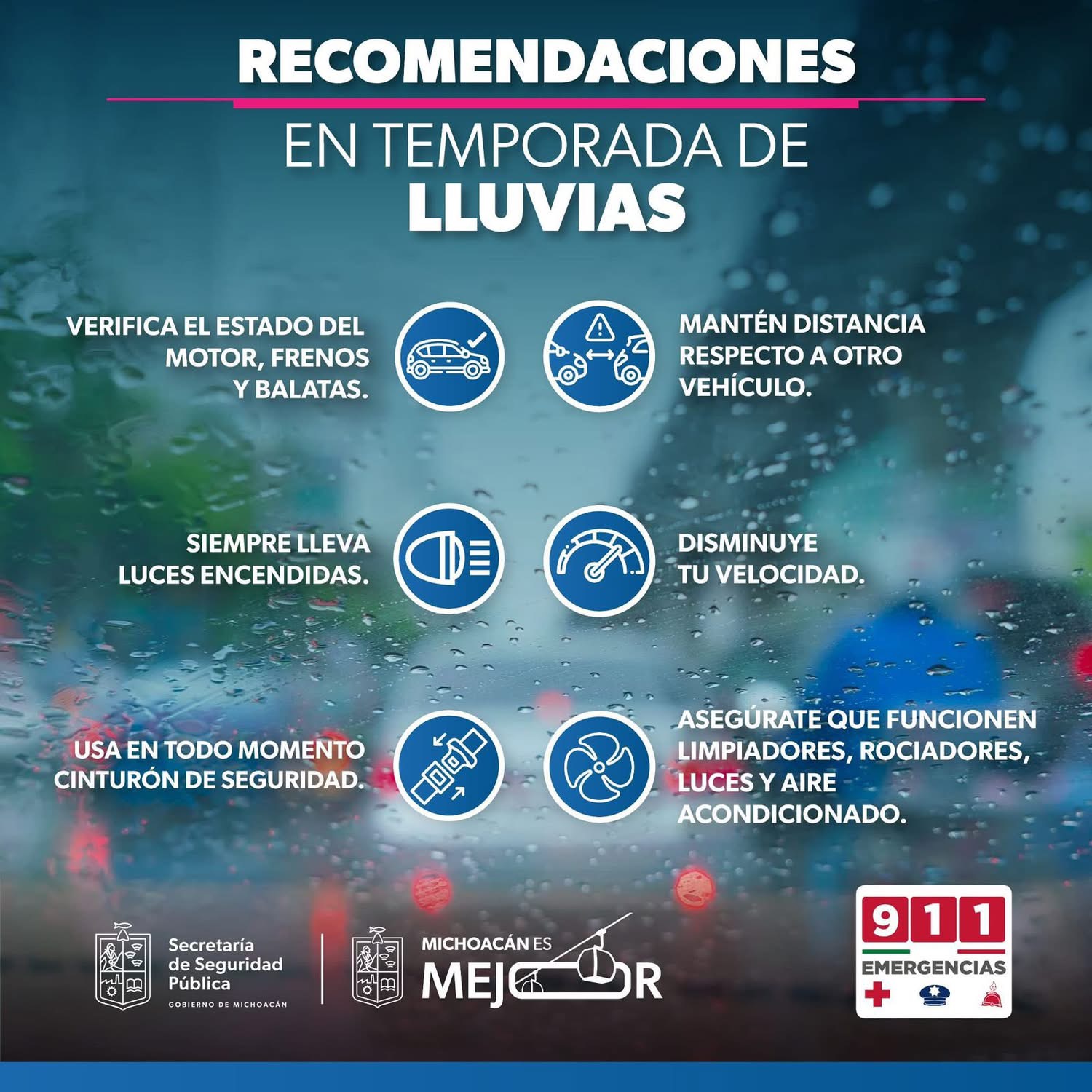 ¡La seguridad vial es primero! evita accidentes en temporada de lluvias: SSP