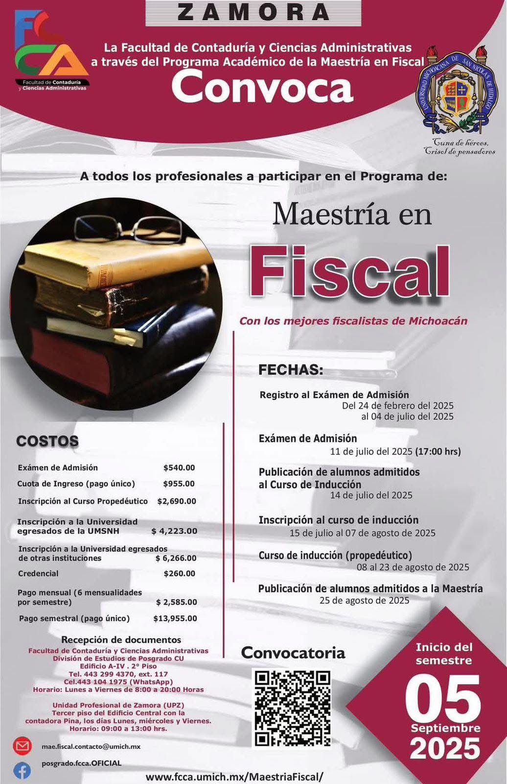 Unidad Profesional de Zamora invita a inscribirse en la Maestría en Fiscal; el viernes concluye plazo de registro.