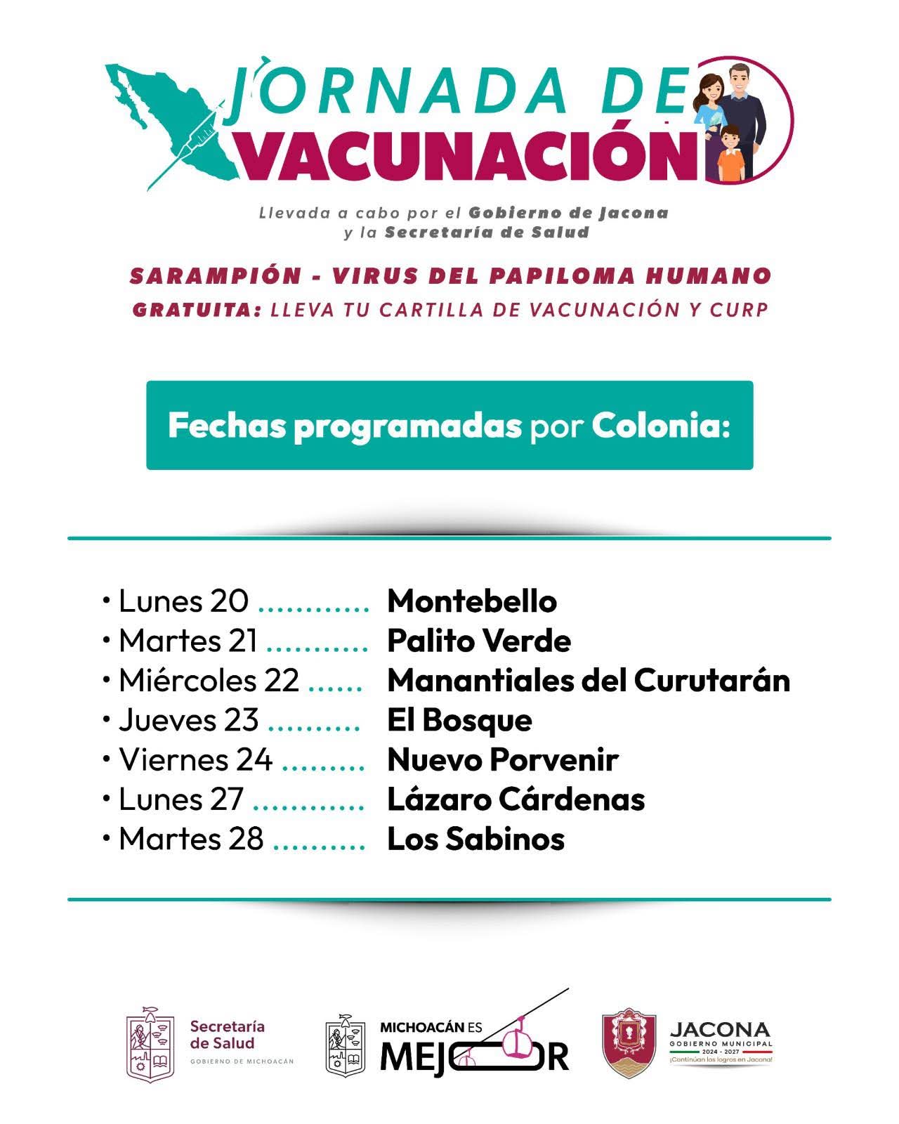 Jacona anuncia jornadas de vacunación contra sarampión y VPH en colonias del municipio