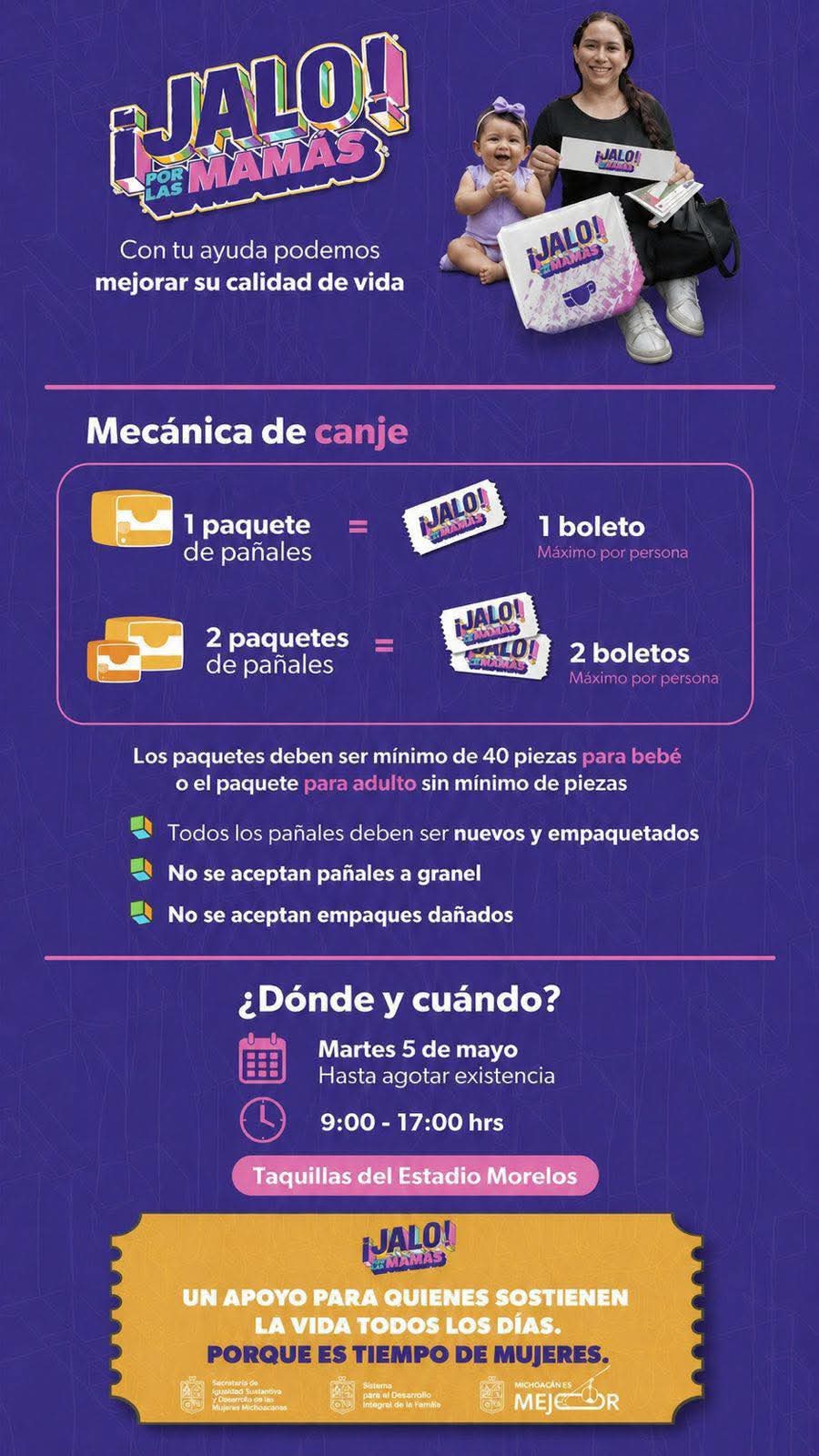 ¡A canjear boletos para “El Buki”! Bedolla anuncia dinámica de pañales por boletos para el concierto gratuito