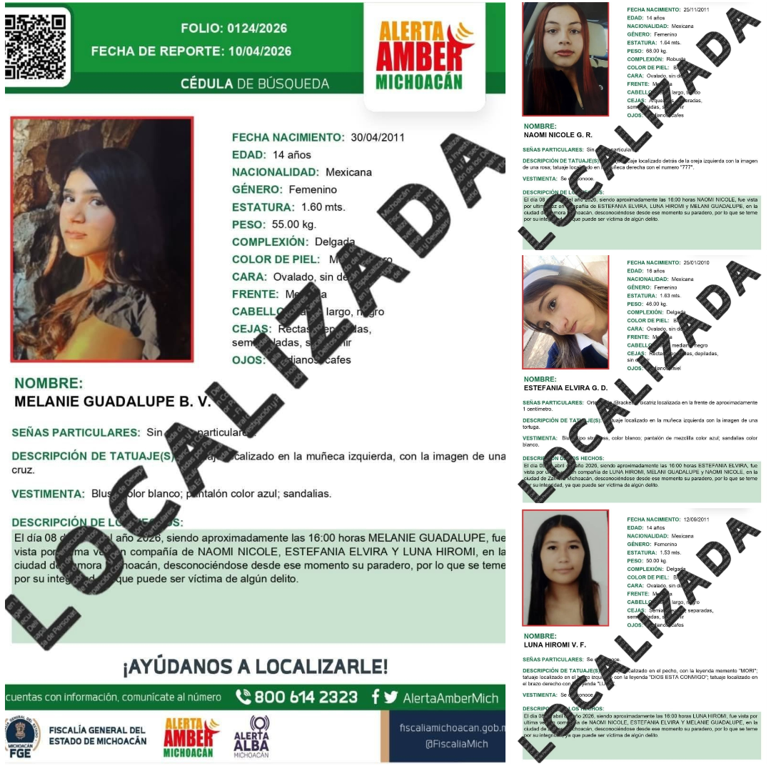 Localiza FGE a cuatro menores reportadas como desaparecidas en Zamora