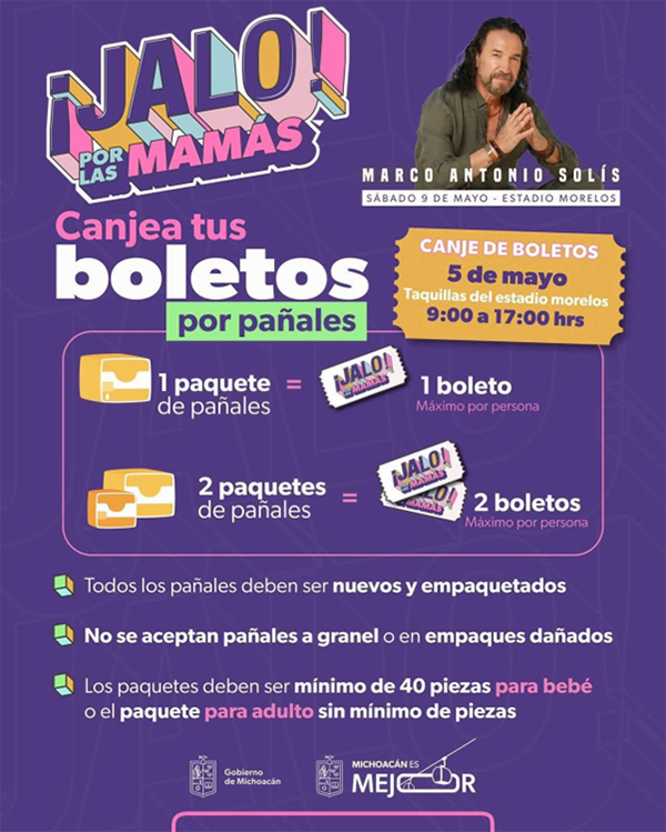 Concierto de Marco Antonio Solís, un acto de amor por las mamás michoacanas: Bedolla invita a donar pañales