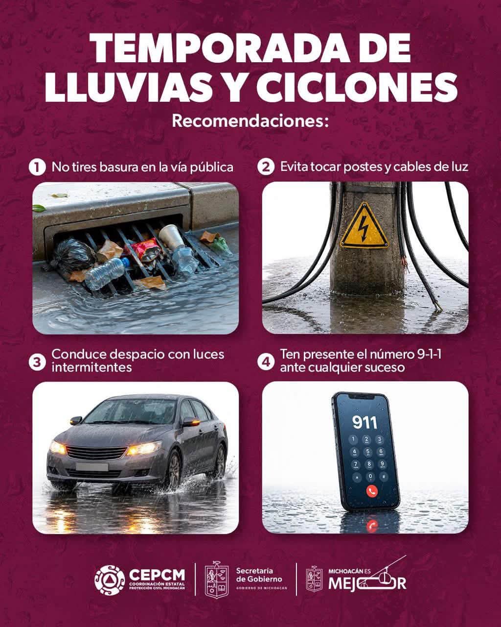Alerta Gobierno de Michoacán sobre pronóstico de lluvias intensas