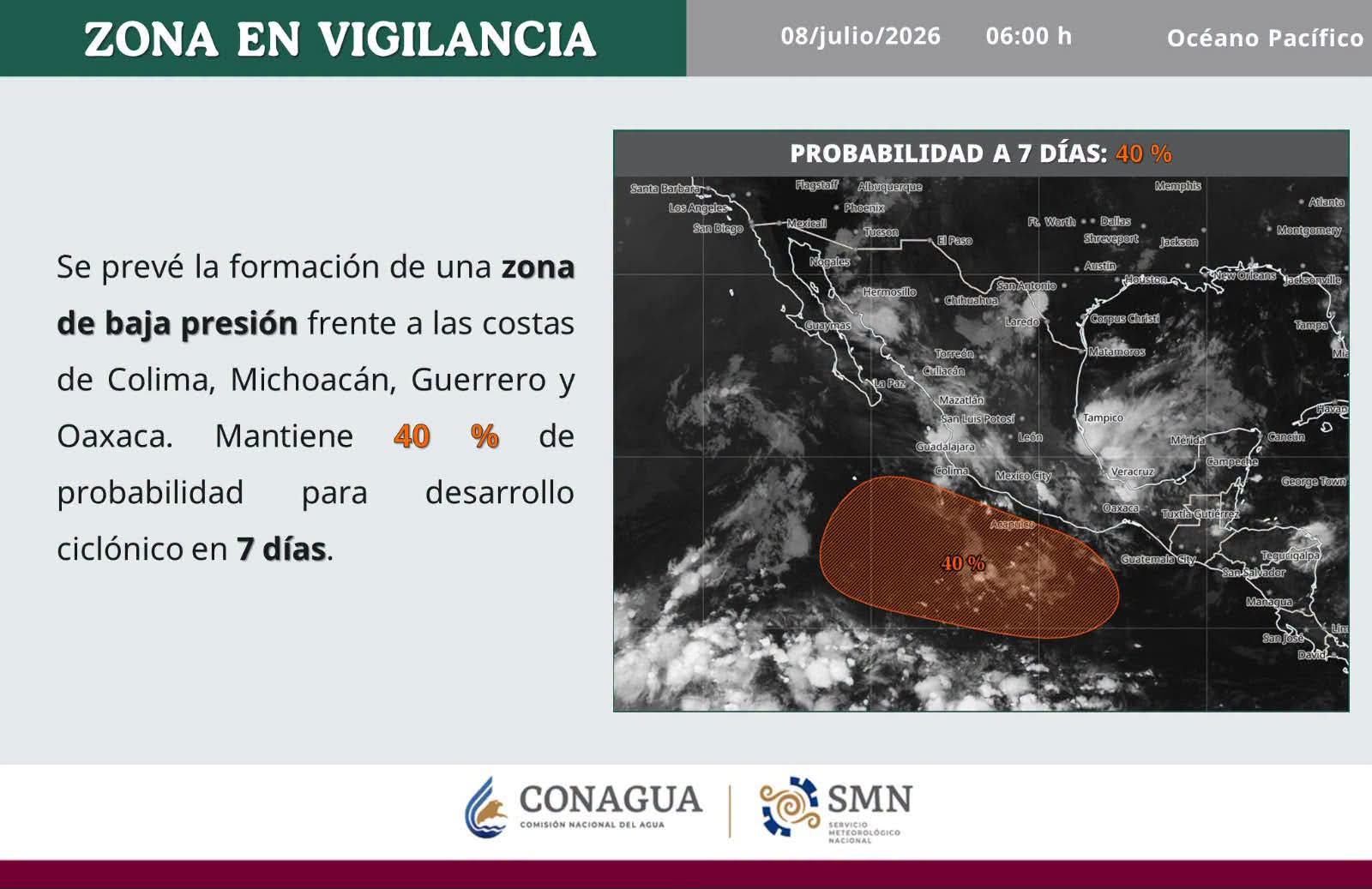 Conagua Michoacán mantiene atención en la costa michoacana ante posible canal de baja presión