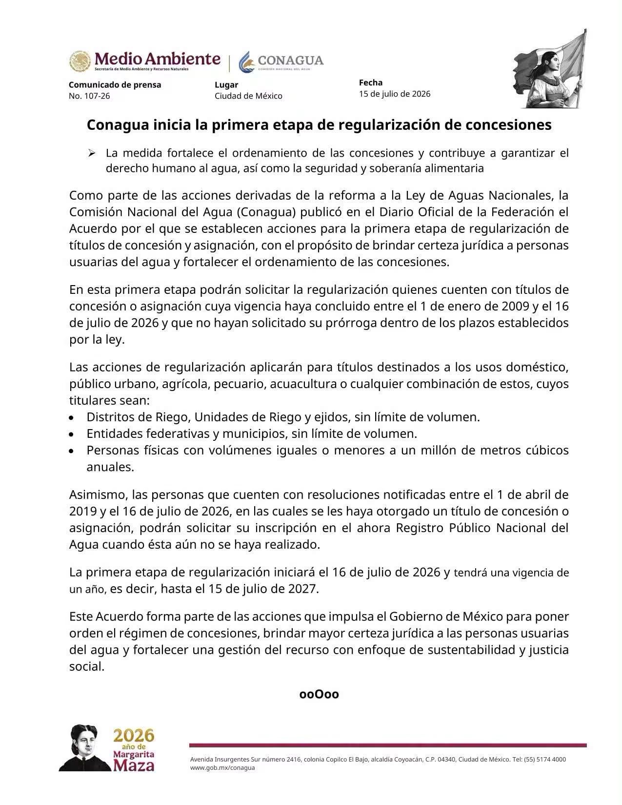 Conagua inicia regularización de concesiones para brindar certeza jurídica a usuarios del agua