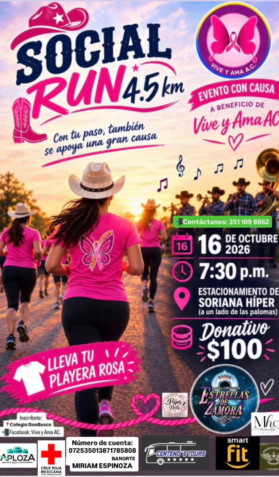 Anuncian Social Run 4.5 km con causa a beneficio de Vive y Ama A.C. en Zamora