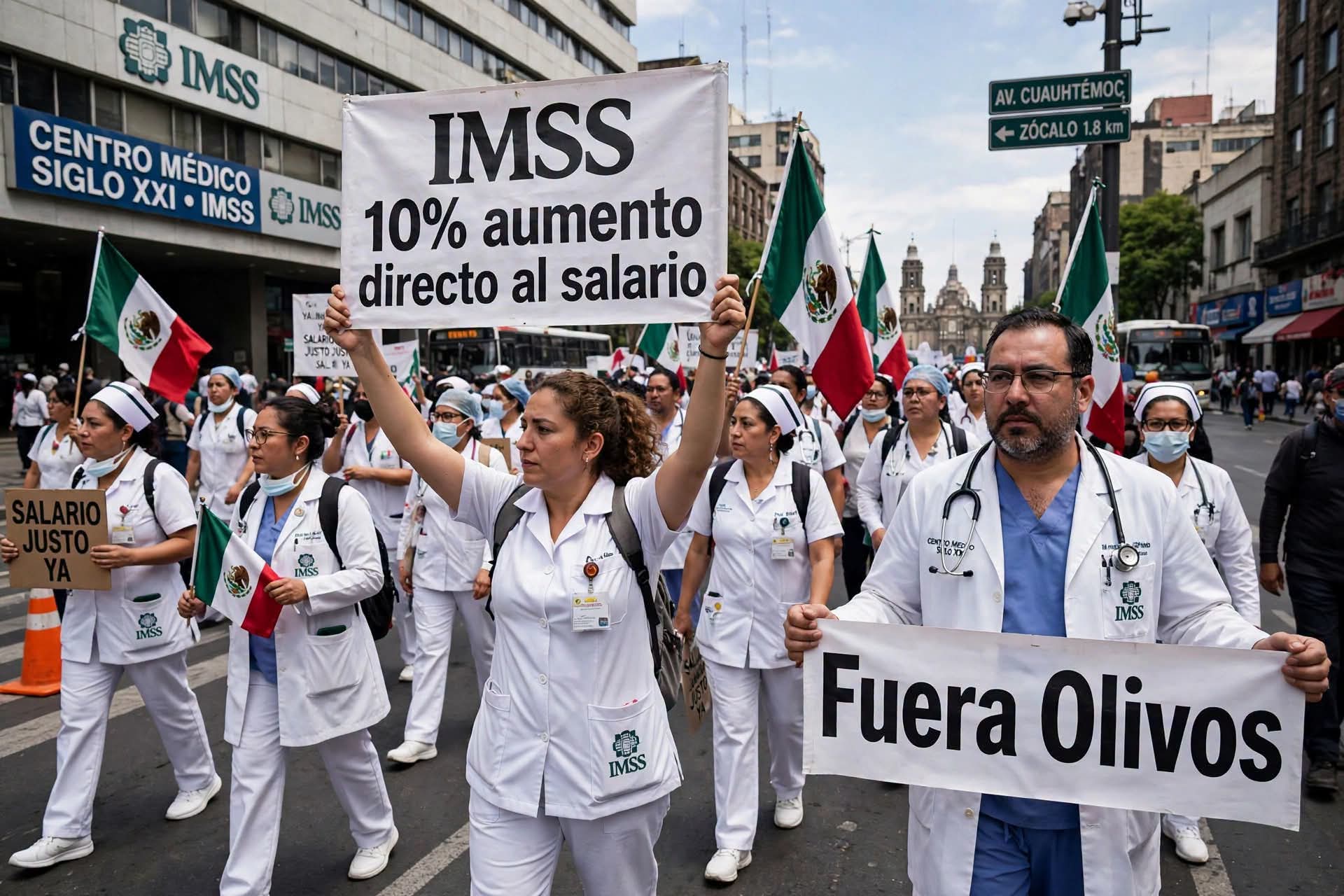 RECHAZAN TRABAJADORES DEL IMSS AUMENTO DEL 8%; EXIGEN 10% DIRECTO Y MARCHAN DEL CENTRO MÉDICO SIGLO XXI AL ZÓCALO
